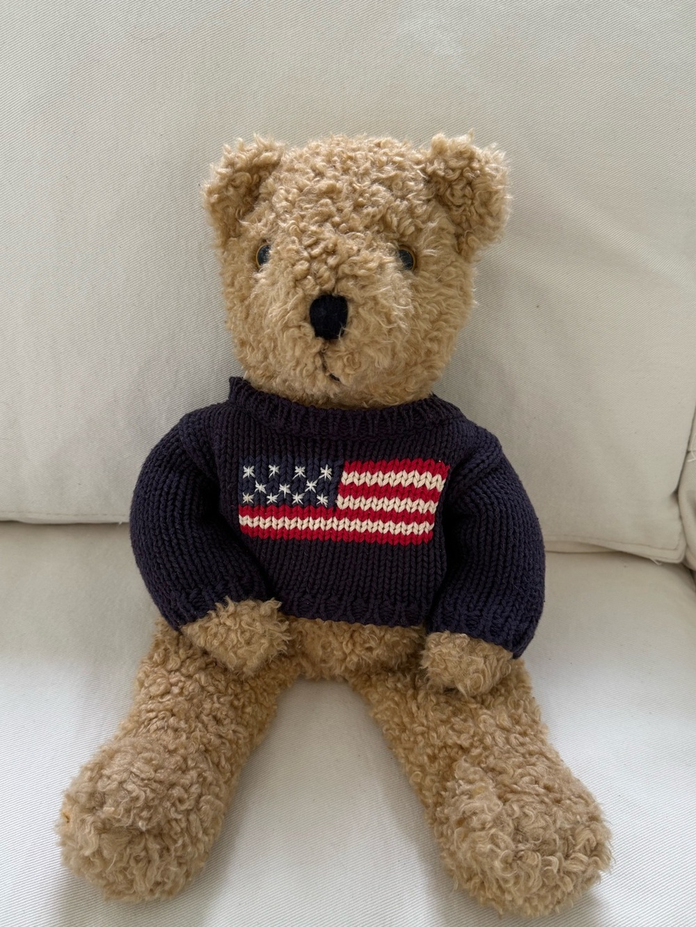 Vintage 1990 17” Ty Limited Plush Curly Bear American Flag Sweater